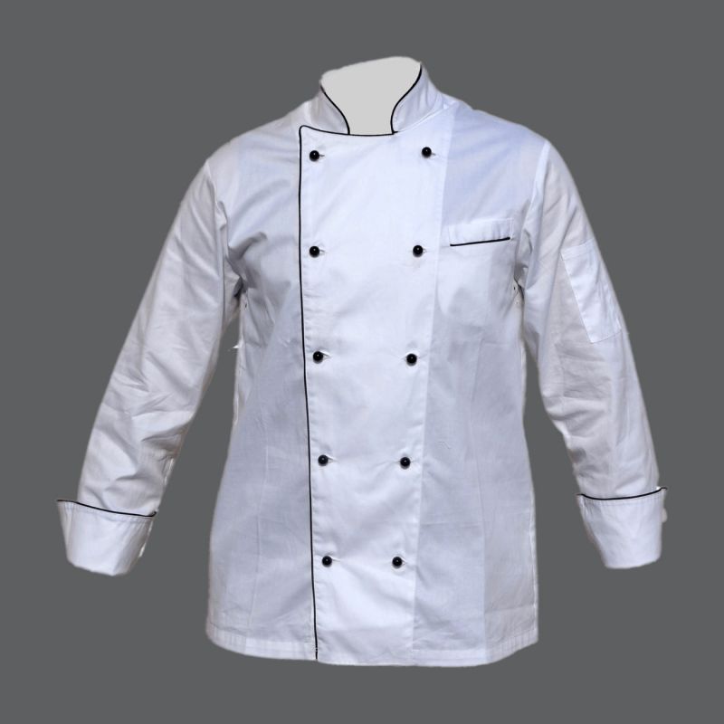Giacca cuoco manica lunga bianca bordo nero doppiopetto cotone Lyra